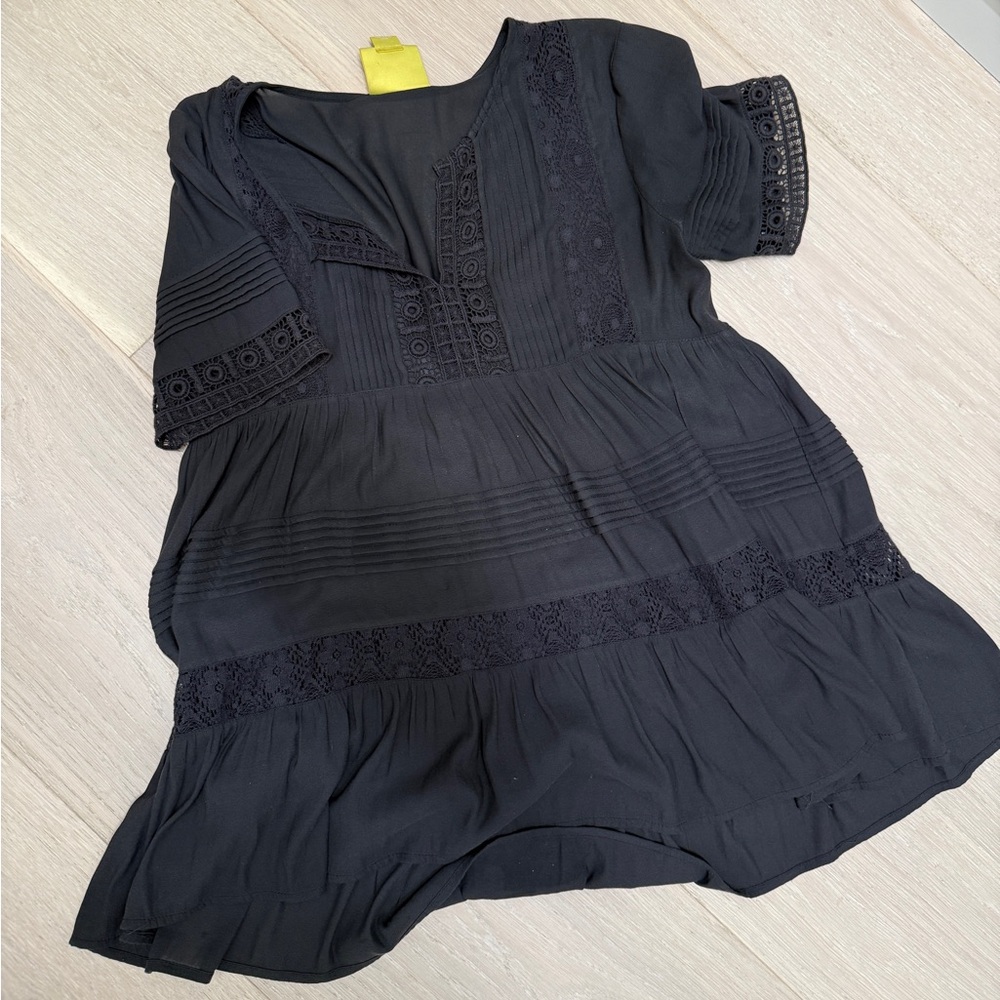Black Lace Trim Boho Tunic Top